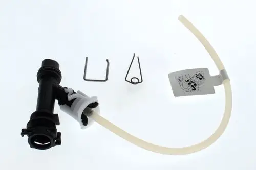 Adapter von Bosch mit einem Schlauch und zwei Befestigungsclips, zur Verwendung in Verbindung mit Rohrleitungen oder ähnlichen Systemen.